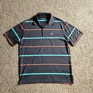 Nike Golf Polo Shirt Mens Large Dri Fit Striped Gray Orange Blue Short Sleeve